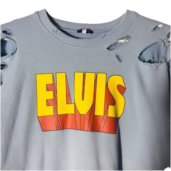 R13 Elvis Blue Oversized Crewneck Sweatshirt Japanese Fabrics M Distressed RARE - Picture 2 of 5